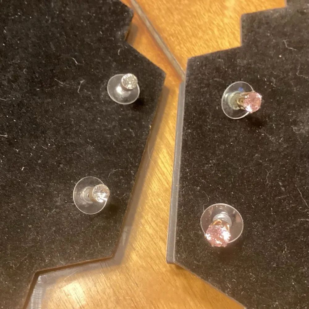 Set of Two Pair or Crystal Stud Earrings in Pink and Clear